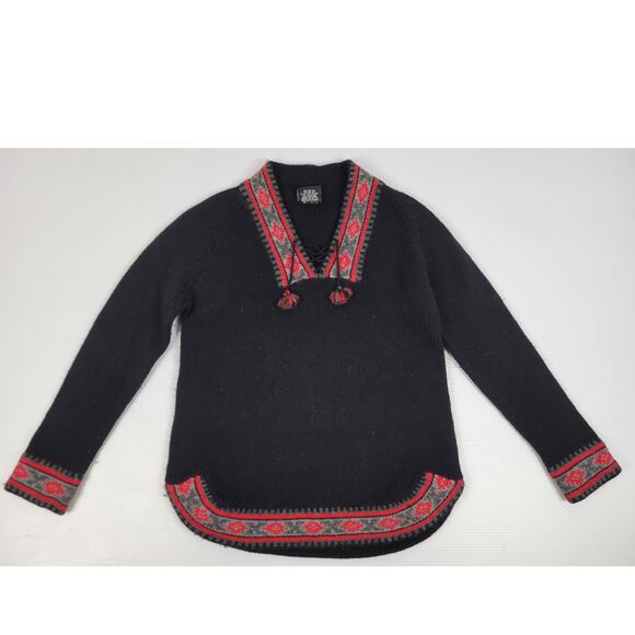 Vintage Polo Jeans Ralph Lauren Womens Medium Black Fair Isle Nordic Wool Blend - Picture 1 of 8